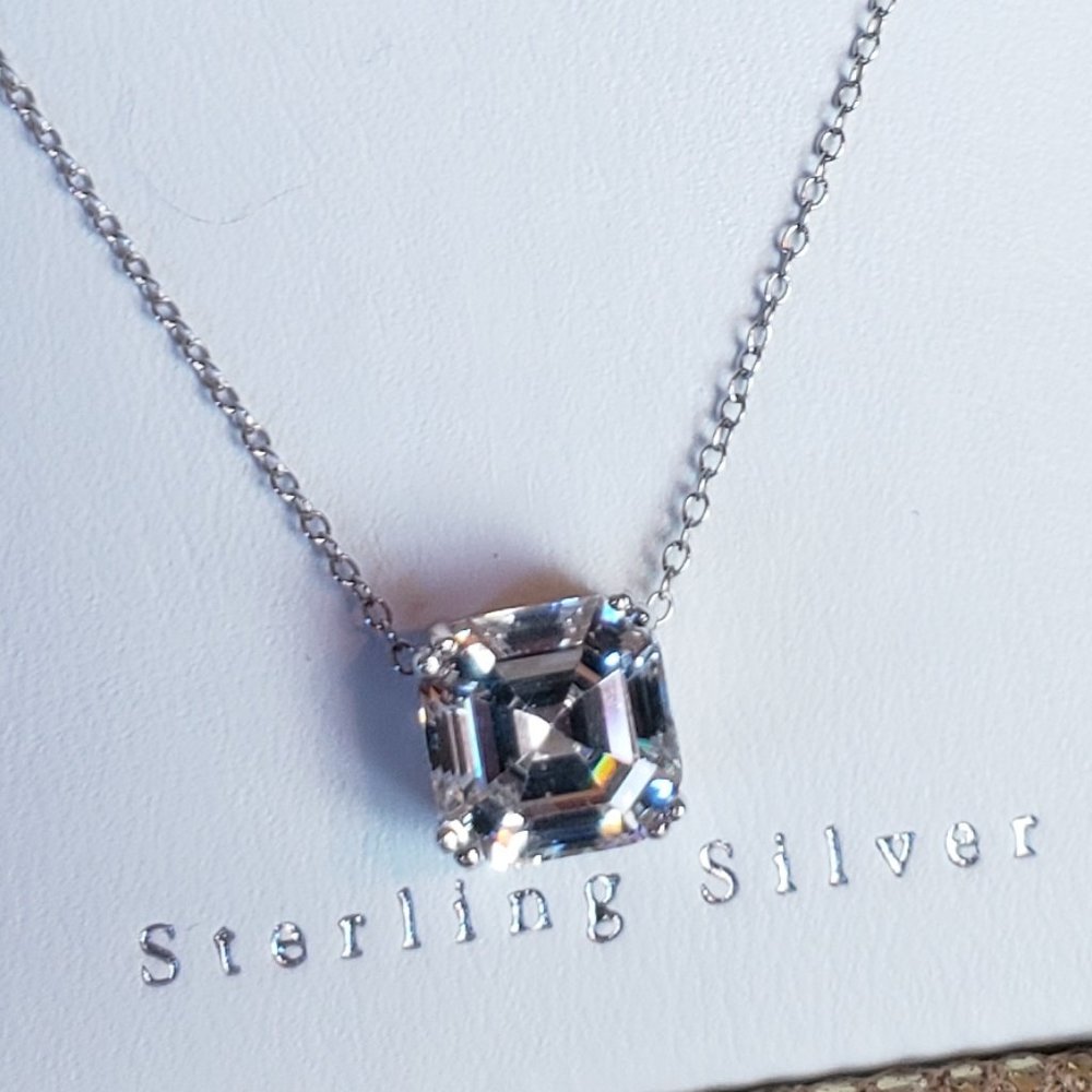 2/100$NWT Contessa di capri Cubic Zirconia Asscher Cut Necklace sterling silver2